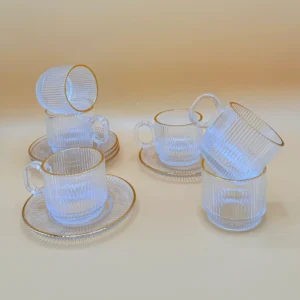 12-Piece Transparent Glass Tea Cup and Saucer Set with Matching Saucers