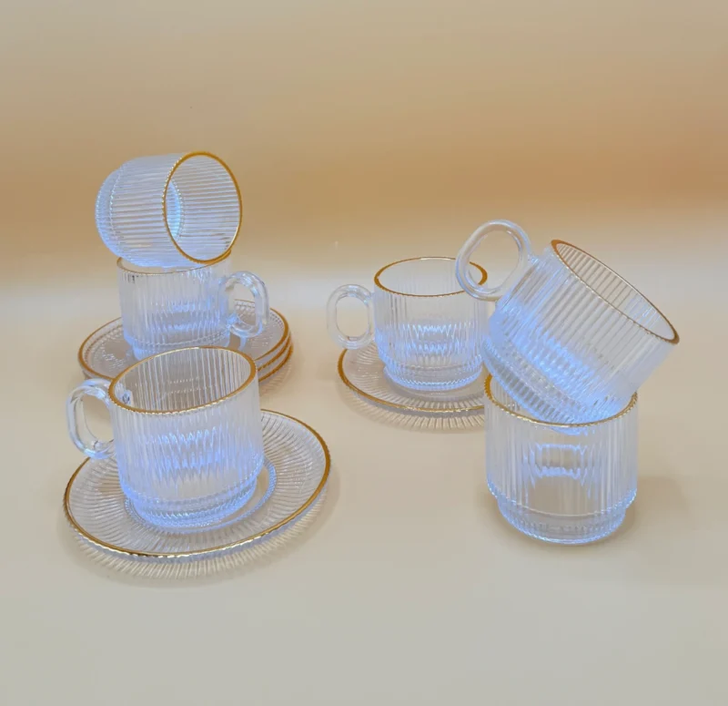 12-Piece Transparent Glass Tea Cup and Saucer Set with Matching Saucers