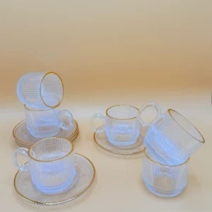 12-Piece Transparent Glass Tea Cup and Saucer Set with Matching Saucers
