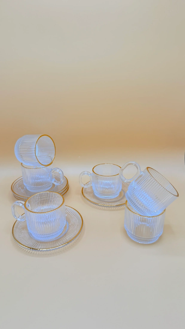 12-Piece Transparent Glass Tea Cup and Saucer Set with Matching Saucers