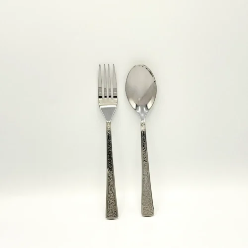 12-Piece Embossed Stainless Steel Flatware Set - 6 Spoons & 6 Forks with Floral Pattern Handles