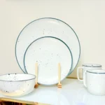 24-Piece Speckled Edge Porcelain Dinnerware Set - Scalloped Plates & Bowls