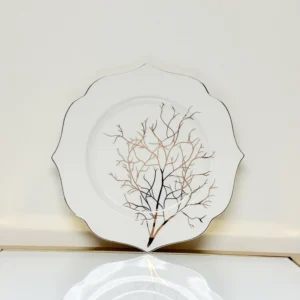 24-Piece Tree Branch Porcelain Dinnerware Set - Plates & Bowls with Gold Rim