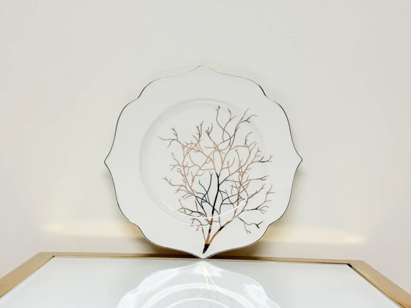 24-Piece Tree Branch Porcelain Dinnerware Set - Plates & Bowls with Gold Rim