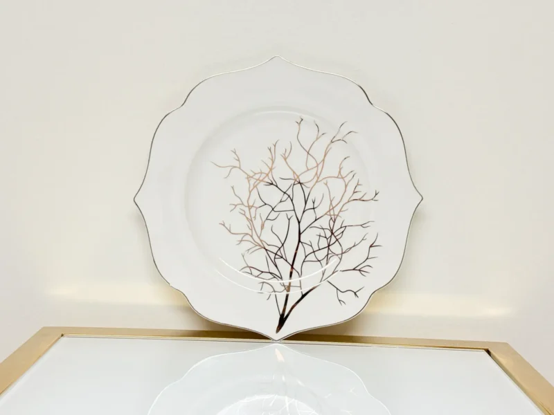 24-Piece Tree Branch Porcelain Dinnerware Set - Plates & Bowls with Gold Rim