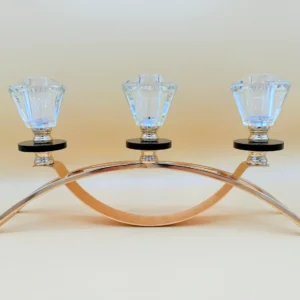 Crystal Glass Triple Candle Holder - Elegant Arch Design with Gold Base