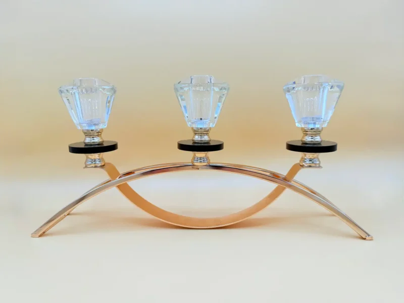 Crystal Glass Triple Candle Holder - Elegant Arch Design with Gold Base