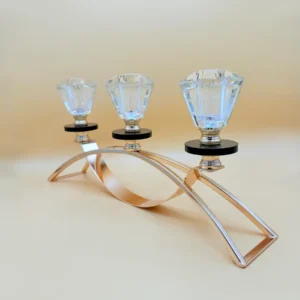 Crystal Glass Triple Candle Holder - Elegant Arch Design with Gold Base