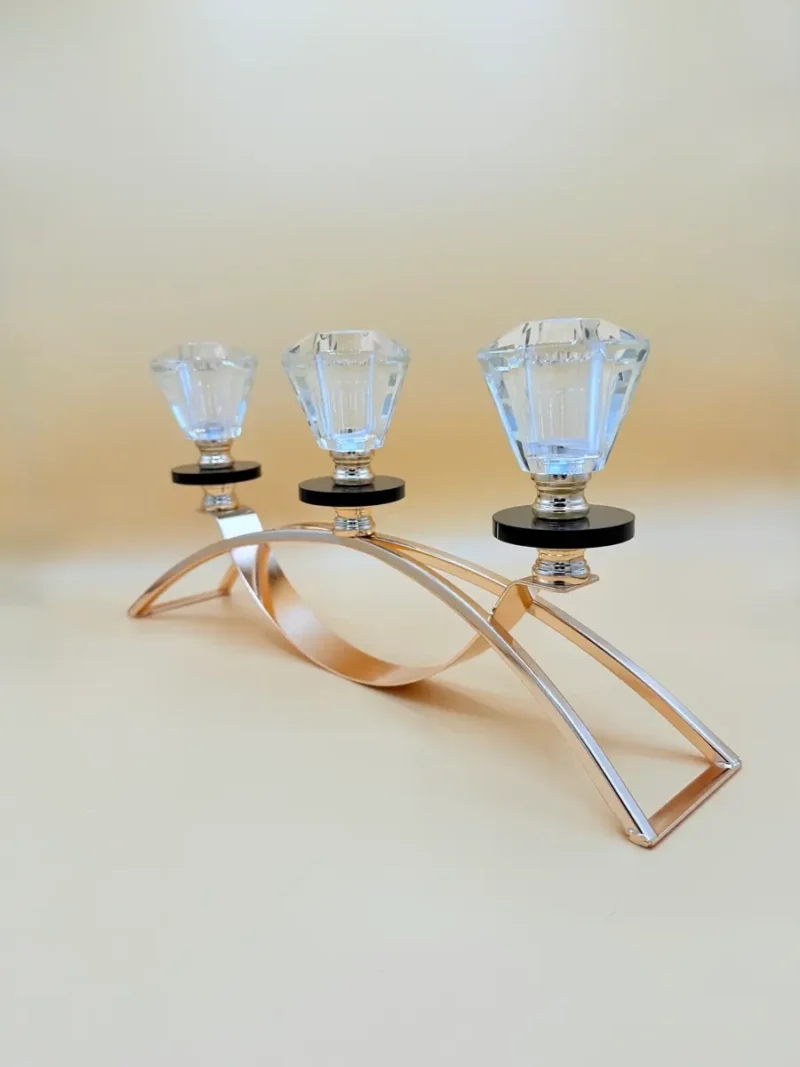 Crystal Glass Triple Candle Holder - Elegant Arch Design with Gold Base