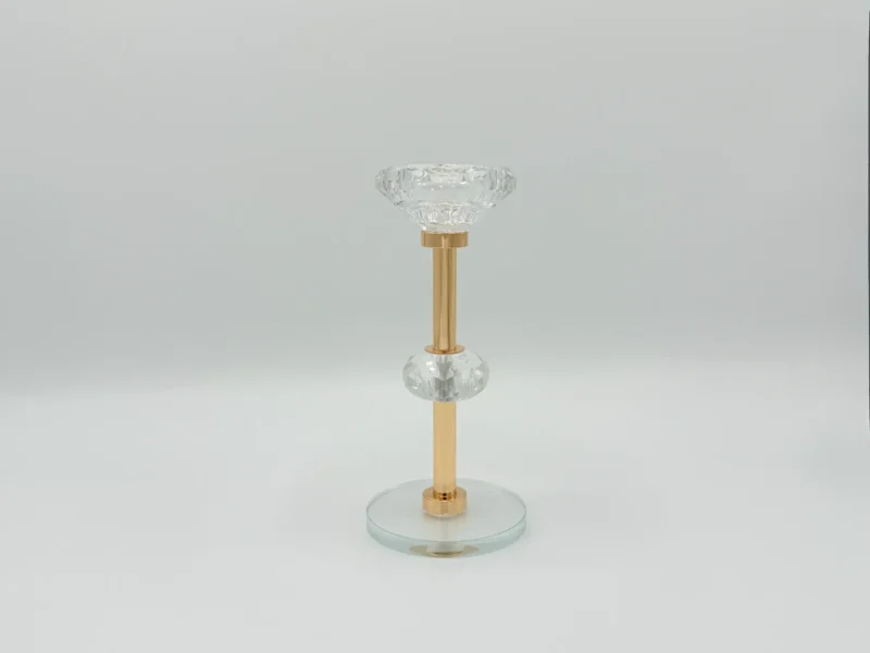 3-Piece Gold Crystal Candle Holder Set with Glass Base - Decorative Taper Holders
