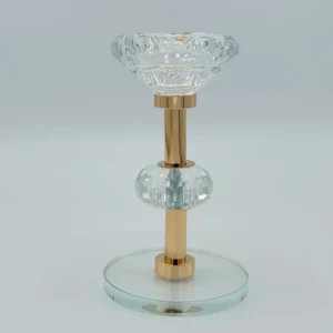 3-Piece Gold Crystal Candle Holder Set with Glass Base - Decorative Taper Holders