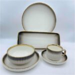 32-Piece Gradient Ceramic Dinnerware Set with Gold Trim - Plates, Bowls, Cups & Serving Plates (Brown or Black)