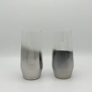 57oz Glass Carafe Pitcher Set with 6 Smoky 16oz Cups - Modern Silver Base (1.7L)