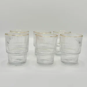 6-Piece Ribbed Glass Tumbler Set with Gold Rim - 6.5oz (193ml)