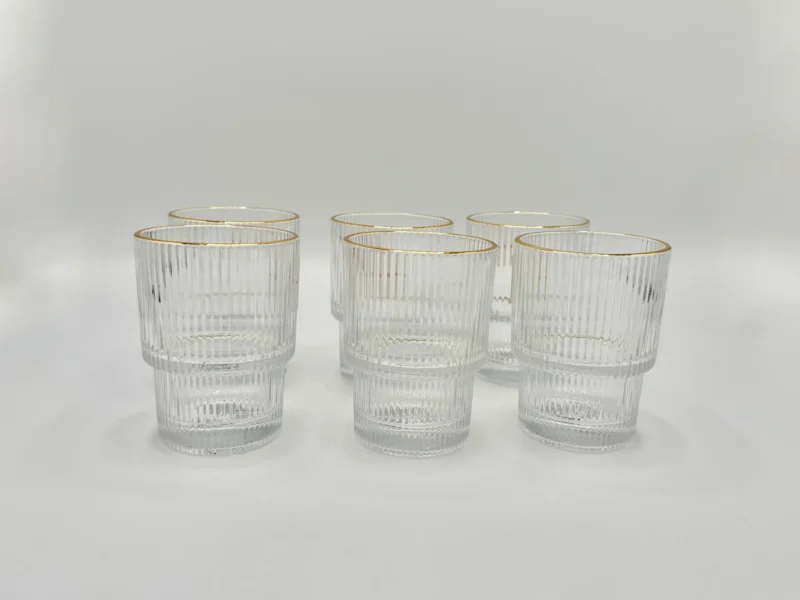 6-Piece Ribbed Glass Tumbler Set with Gold Rim - 6.5oz (193ml)