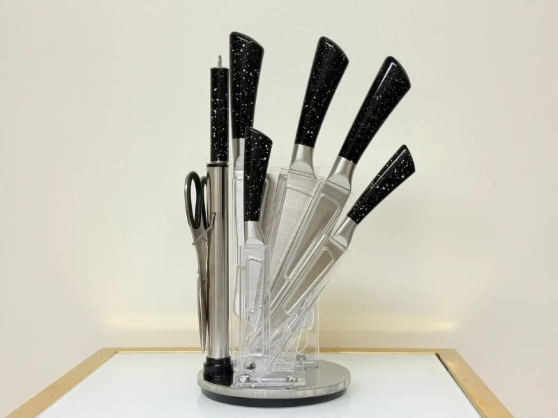 8-piece kitchen knife set with black galaxy handles