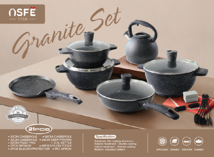 12-Piece Black Granite Cookware Set with Kettle and Tools