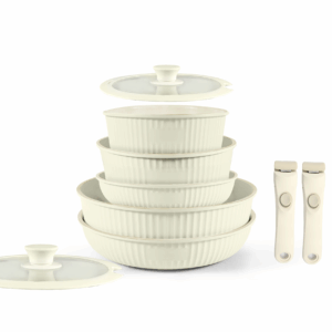 Cream Detachable Handle Pot and Pan Cookware Set | Versatile Kitchen Essentials