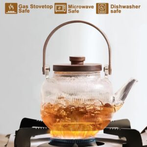 Japanese-Style Borosilicate Glass Teapot Set with Wood Handle – Heat-Resistant with Filter and Cups