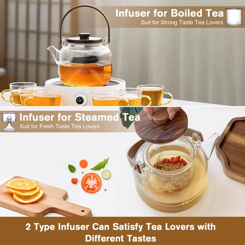 Japanese-Style Borosilicate Glass Teapot Set with Wood Handle – Heat-Resistant with Filter and Cups