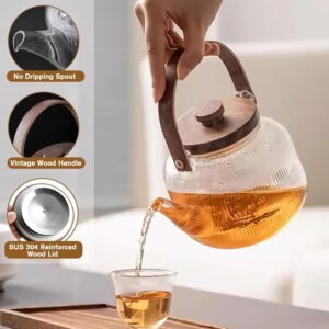 Japanese-Style Borosilicate Glass Teapot Set with Wood Handle – Heat-Resistant with Filter and Cups