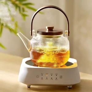 Japanese-Style Borosilicate Glass Teapot Set with Wood Handle – Heat-Resistant with Filter and Cups