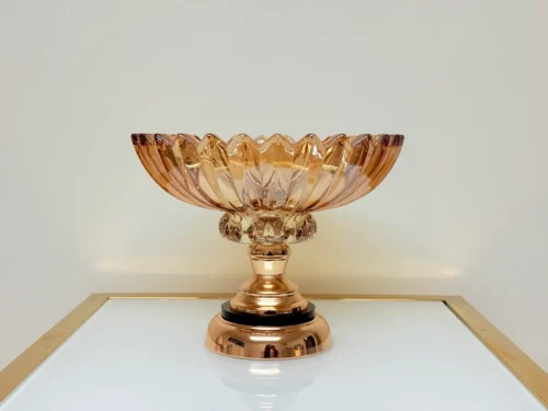 amber glass candy bowl with gold base