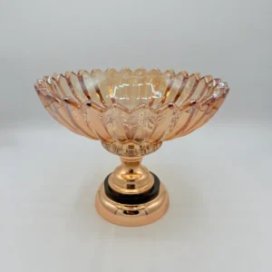 Amber Glass Candy Bowl with Gold Base - Decorative Fruit & Cookie Centerpiece