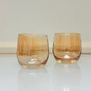 Amber Glass Pitcher Set with 6 Matching Glasses - Elegant Drinkware with Gold-Tone Lid
