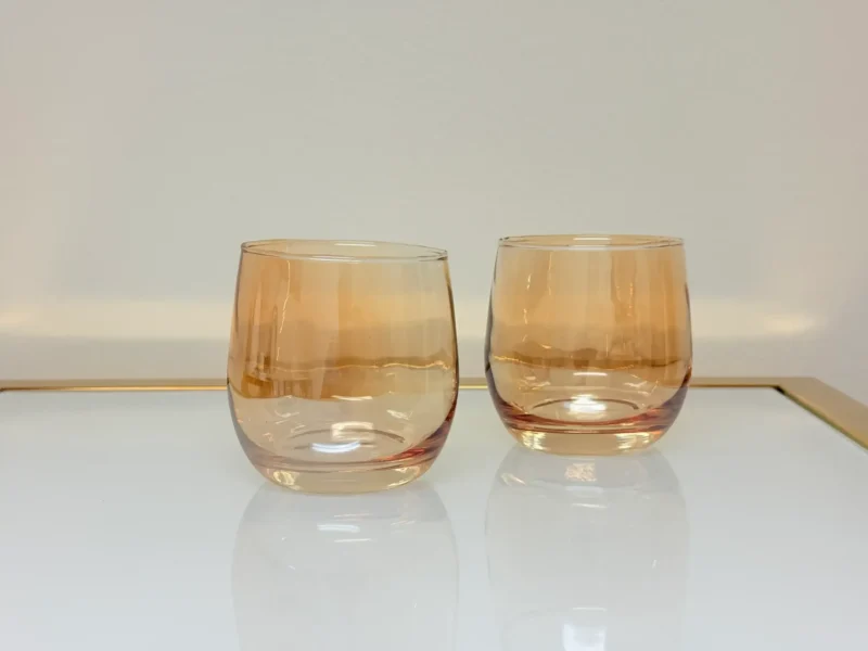 Amber Glass Pitcher Set with 6 Matching Glasses - Elegant Drinkware with Gold-Tone Lid