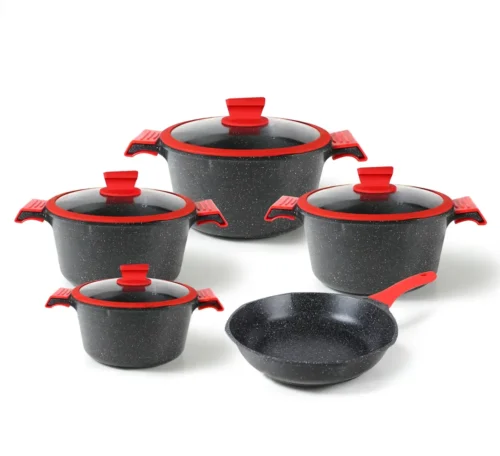 Black and Red Nonstick Cookware Set with Lids - Multiple Sizes
