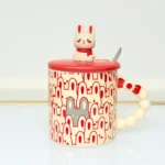 Ceramic Bunny Mug with Lid and Spoon - Cute Gift Mug with Bow Handle (4 Designs)