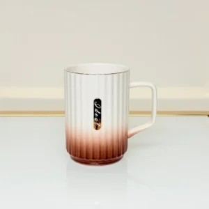 Ceramic Mug with Ombre Gradient - Ribbed Coffee & Tea Mug (Green, Blue, Red, Brown)