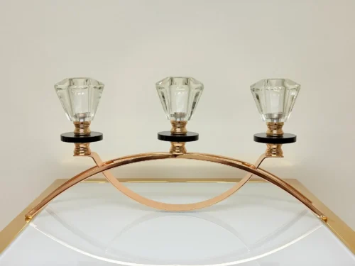 crystal glass triple candle holder