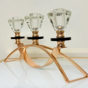 Crystal Glass Triple Candle Holder - Elegant Arch Design with Gold Base