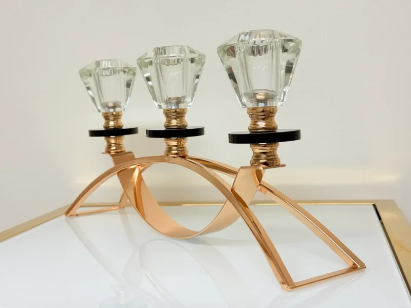 Crystal Glass Triple Candle Holder - Elegant Arch Design with Gold Base