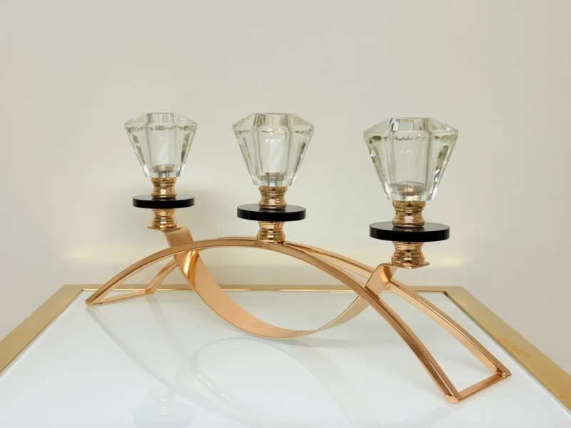 Crystal Glass Triple Candle Holder - Elegant Arch Design with Gold Base
