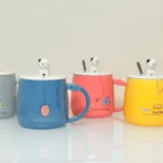 cute ceramic cat mug with lid and spoon