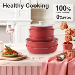 Red Detachable Handle Cookware Set with Pots, Pans & Lids