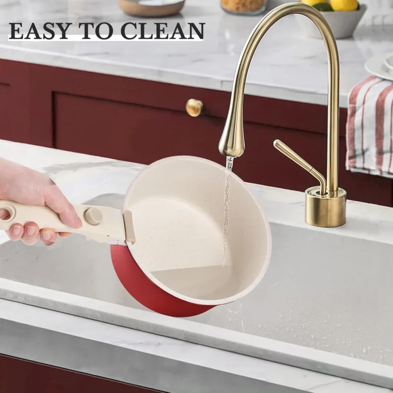 Red Detachable Handle Cookware Set with Pots, Pans & Lids