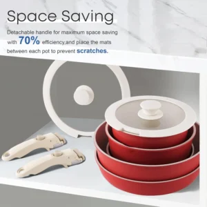 Red Detachable Handle Cookware Set with Pots, Pans & Lids