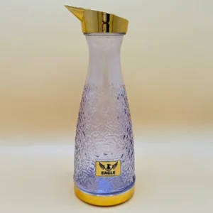Crystal Glass Pitcher Set with 4 Matching Glasses - Textured Design & Gold Lid