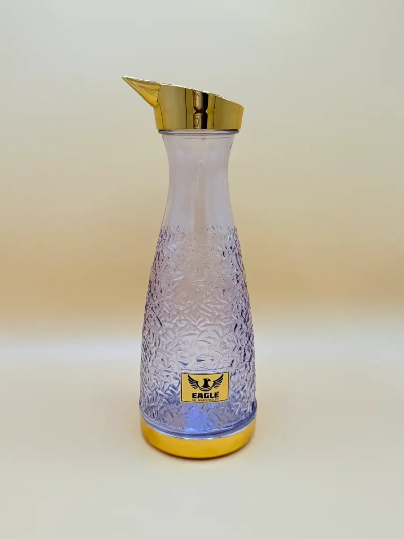 Crystal Glass Pitcher Set with 4 Matching Glasses - Textured Design & Gold Lid
