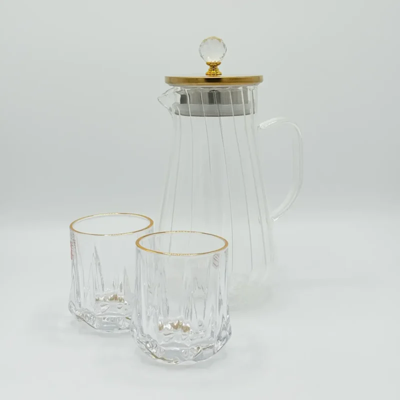 Glass Pitcher Jug Set with Lid, 4 Water Glasses, and Serving Tray