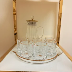 Glass Pitcher Jug Set with Lid, 4 Water Glasses, and Serving Tray