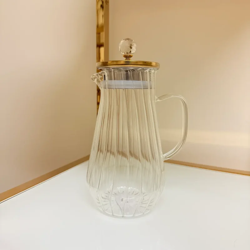 Glass Pitcher Jug Set with Lid, 4 Water Glasses, and Serving Tray