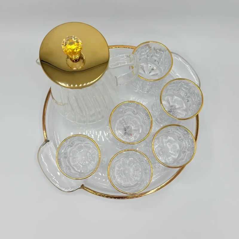 Glass Pitcher Jug Set with Lid, 4 Water Glasses, and Serving Tray