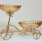 Gold Bicycle Glass Bowl Stand - 2-Piece Decorative Serveware for Snacks or Sweets