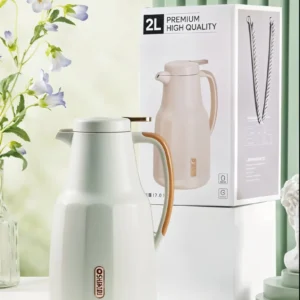 Insulated Thermal Carafe - 2L (68 oz) Vacuum Flask for Hot & Cold Beverages (Green & Cream)