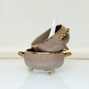 Luxury Ceramic Soup Bowl Set with Stand and Spoons - 15 Piece Serving Set (Black, Cream, Mocha, White)
